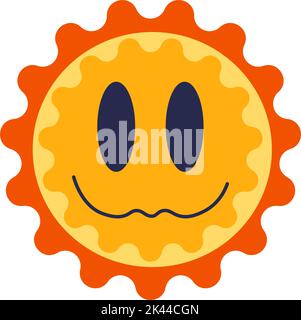 Divertente personaggio del sole con un'espressione sorridente del viso Illustrazione Vettoriale