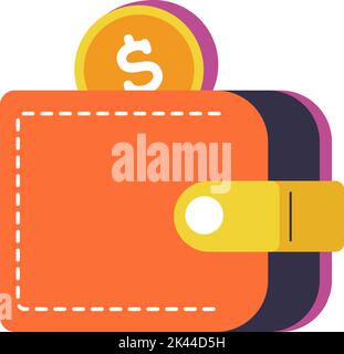 Borsetta con denaro, monete in dollari e banconote Illustrazione Vettoriale