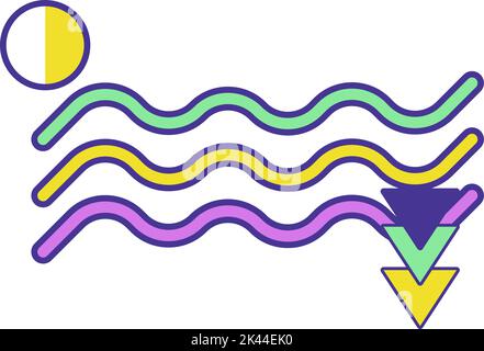 Linee ondulate, puntatori e frecce con l'icona del sole Illustrazione Vettoriale