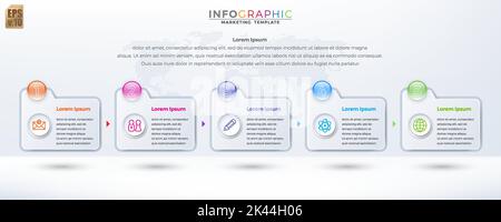 Disegno vettoriale infografico cartella modello colorato aziendale. Cerchio icona 5 opzioni in stile minimal. È possibile utilizzare per il processo di marketing, le pres. Del flusso di lavoro Illustrazione Vettoriale