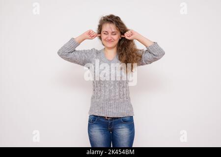 Giovane arrabbiato infelice stressato donna foto stock Foto Stock