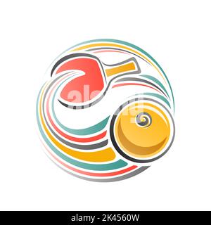 Logo Vector per Ping-pong, emblema isolato e moderno con illustrazione del volo in curva traiettoria pallina da tennis arancione tavolo Illustrazione Vettoriale