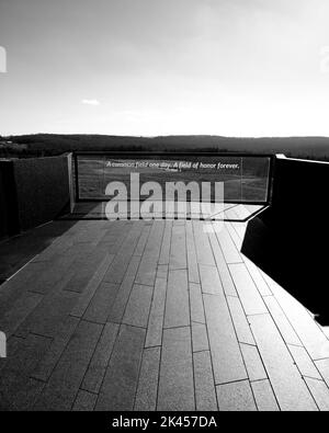 Un'immagine in scala di grigi dell'edificio del Flight 93 National Memorial Foto Stock