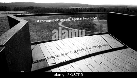 Un'immagine in scala di grigi dell'edificio del Flight 93 National Memorial Foto Stock