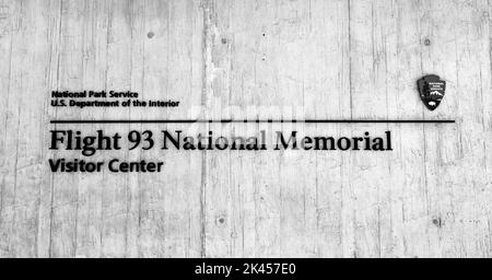 Un'immagine in scala di grigi dell'edificio del Flight 93 National Memorial Foto Stock