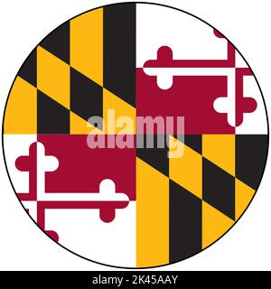 Bandiera rotonda del Maryland. Maryland flag Button. stile piatto. Foto Stock