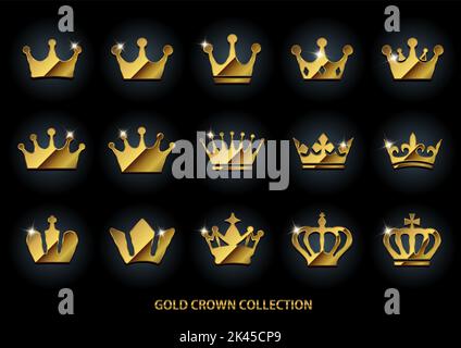 Set di illustrazioni con icone Golden Metalic Crown Illustrazione Vettoriale