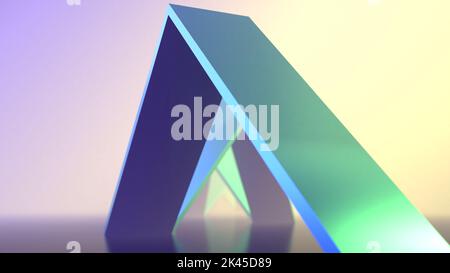 3D rendering di una struttura metallica triangolare estesa in un ambiente multicolore; creazione di una scena cyberpunk. Un'opera di moderno ABS geometrico Foto Stock