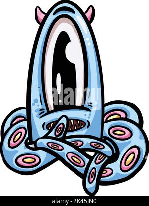 Cute Octopus di Cartoon con gli occhi grandi per il disegno del mascot o del marchio in Vector Illustrazione Vettoriale