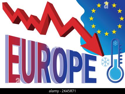 Crisi energetica in Europa. Cadute termometri di temperatura. La crisi energetica colpirà molto i popoli d'Europa e sta facendo freddo. Bolletta di riscaldamento. Foto Stock