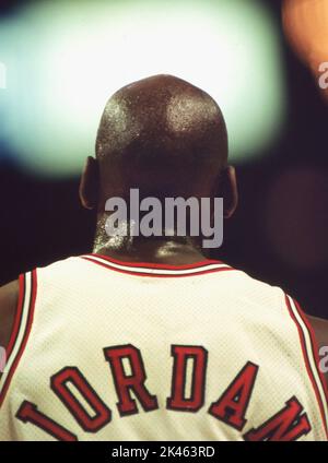 Michael Jordan, superstar dell'NBA dei Chicago Bulls Foto Stock