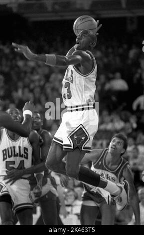 Michael Jordan, superstar dell'NBA dei Chicago Bulls Foto Stock