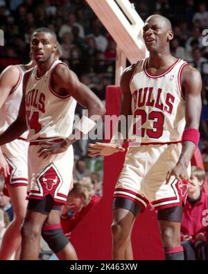 Michael Jordan, superstar dell'NBA dei Chicago Bulls Foto Stock