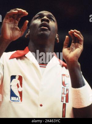 Michael Jordan, superstar dell'NBA dei Chicago Bulls Foto Stock