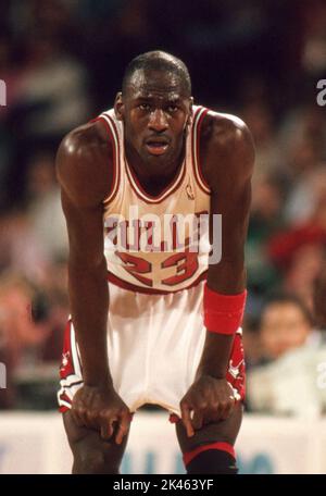 Michael Jordan, superstar dell'NBA dei Chicago Bulls Foto Stock