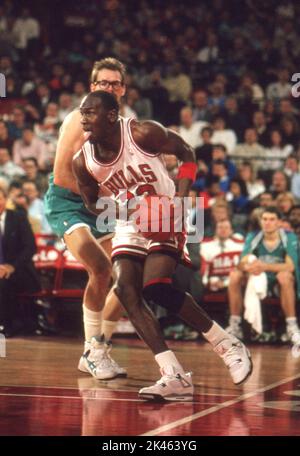 Michael Jordan, superstar dell'NBA dei Chicago Bulls Foto Stock