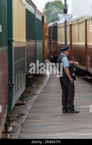 Locomotive a vapore dalla ferrovia Baie de Somme nella stazione di Noyelles Foto Stock