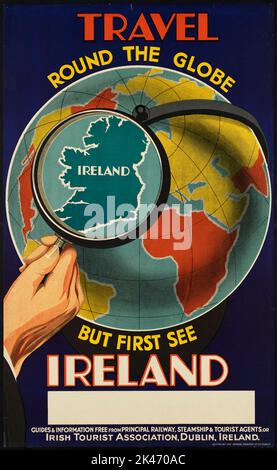 Poster di viaggio vintage colorato che promuove l'Irlanda Foto Stock