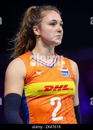 Arnhem, Paesi Bassi. 30th Set, 2022. ARNHEM, PAESI BASSI - SETTEMBRE 30: Fleur Savelkoel dei Paesi Bassi durante il Pool Un incontro di fase 1 tra Paesi Bassi e Belgio il giorno 8 del FIVB Volleyball Womens World Championship 2022 al Gelredome il 30 Settembre 2022 ad Arnhem, Paesi Bassi (Foto di Peter Lous/Orange Pictures) NOCNSF Credit: Orange Pics BV/Alamy Live News Foto Stock