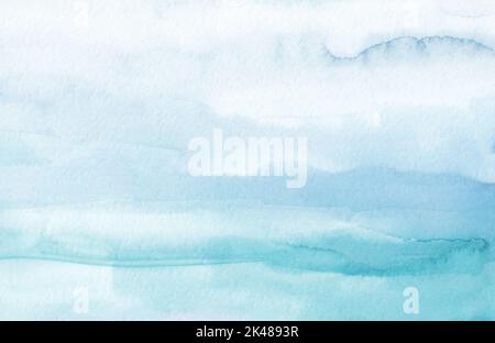 Acquerello azzurro, verde mare e sfondo bianco sfumato. Macchie sulla carta Foto Stock