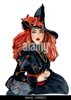 Acquerello fiaba Witch Halloween Foto Stock