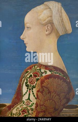 Ritratto di una giovane donna, Profilo Ritratto di una giovane donna, Piero del Pollaiuolo, circa 1465, Gemaldegalerie, Berlino, Germania, Europa Foto Stock