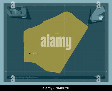 Ali Sabieh, regione di Gibuti. Forma a tinta unita. Località e nomi delle principali città della regione. Mappe delle posizioni ausiliarie degli angoli Foto Stock