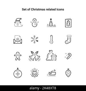 Semplice set di icone vettoriali lineari relative a Buon Natale. Elementi di interfaccia. Illustrazione Vettoriale