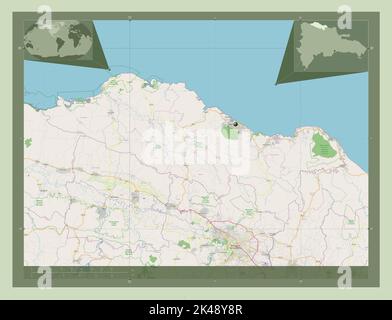 Puerto Plata, provincia della Repubblica Dominicana. Aprire la mappa stradale. Mappe delle posizioni ausiliarie degli angoli Foto Stock