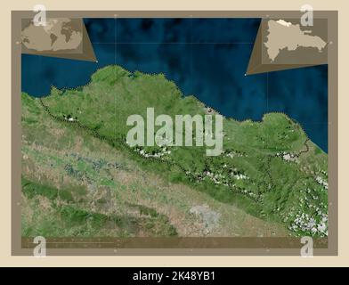 Puerto Plata, provincia della Repubblica Dominicana. Mappa satellitare ad alta risoluzione. Mappe delle posizioni ausiliarie degli angoli Foto Stock