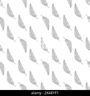 Modello senza cuciture con penne astratte. Semplice sfondo di uccelli. Illustrazione vettoriale in bianco e nero. Illustrazione vettoriale Illustrazione Vettoriale