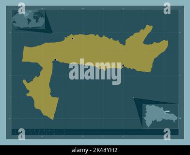 Samana, provincia della Repubblica Dominicana. Forma a tinta unita. Posizioni delle principali città della regione. Mappe delle posizioni ausiliarie degli angoli Foto Stock