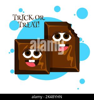 Simpatici pezzi di cioccolato con il viso divertente. Buon set di emoji al cioccolato fondente o al latte. Cartoon kawaii dolce alimentare emoticon vettore illustrazione. Illustrazione Vettoriale