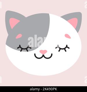 Carino semplice illustrazione piatta di una testa di gatto. Illustrazione vettoriale. Illustrazione Vettoriale