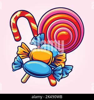 Carino caramella dolce lollipop illustrazione illustrazioni vettoriali per il vostro logo di lavoro, merchandise t-shirt, adesivi e disegni di etichette, poster, biglietto di auguri Illustrazione Vettoriale