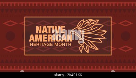 Mese del Patrimonio nativo americano nel mese di novembre. Cultura indiana americana. Festeggia ogni anno negli Stati Uniti. Modello tradizionale. Poster, scheda, banner, Illustrazione Vettoriale