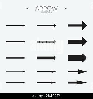 Collezione di frecce. Icona freccia universale. Stile alla moda. Per Grafica Web. Vettore Illustrazione Vettoriale