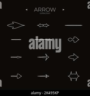 Semplice serie di icone a freccia. Set di icone del vettore freccia. Stile linea sottile. Pittogramma semplice e minimo. Vettore Illustrazione Vettoriale
