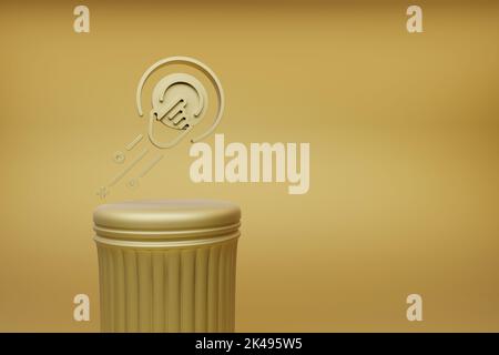 Belle illustrazioni astratte mano d'oro bersaglio icone simbolo su una colonna d'oro e sfondo meraviglioso. illustrazione del rendering 3d. Sfondo p Foto Stock