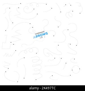 Varie frecce di noodle abbozzate. Simboli semplici disegnati a mano. Texture grunge. Disegno a matita per bambini. Tratto vettoriale modificabile Illustrazione Vettoriale