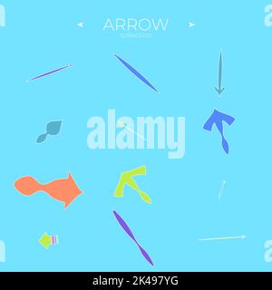 Frecce colorate. Freccia fumetto colorata. Concetto di logo freccia. Set di simboli. Frecce isolate Illustrazione Vettoriale
