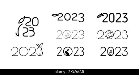 Set di 2023 modelli numerici. Collezione di 2023 simboli felice anno nuovo. Illustrazione vettoriale per biglietti d'auguri, volantini, poster. Illustrazione Vettoriale
