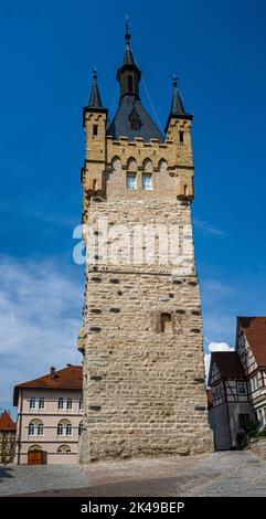 Torre Blu costruita nel 1200 e punto di riferimento di Bad Wimpfen, Neckar Valley, Kraichgau, Baden-Württemberg, Germania, Europa Foto Stock