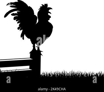 Gallo Chicken Crwing Silhouette Illustrazione Illustrazione Vettoriale