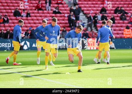 Sunderland, Regno Unito. 01st Ott 2022. Preston North End Warm up durante la partita del campionato Sky Bet Sunderland vs Preston North End allo Stadio di Light, Sunderland, Regno Unito, 1st ottobre 2022 (Foto di Dan Cooke/News Images) a Sunderland, Regno Unito il 10/1/2022. (Foto di Dan Cooke/News Images/Sipa USA) Credit: Sipa USA/Alamy Live News Foto Stock