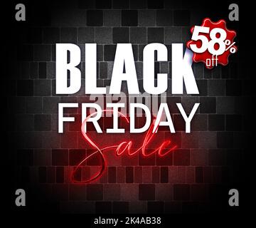 illustrazione con 3d elementi nero banner promozionale venerdì 58% di sconto aumento delle vendite Foto Stock