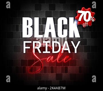 illustrazione con 3d elementi nero banner promozionale venerdì 70% di sconto aumento delle vendite Foto Stock