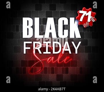 illustrazione con 3d elementi nero banner promozionale venerdì 71% di sconto aumento delle vendite Foto Stock