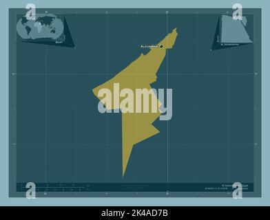 Al Iskandariyah, governatorato dell'Egitto. Forma a tinta unita. Località e nomi delle principali città della regione. Mappe delle posizioni ausiliarie degli angoli Foto Stock