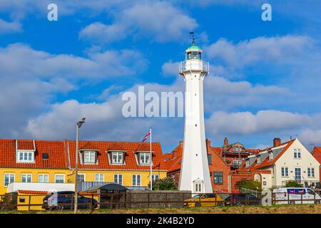 Faro di Ronne, porto di Ronne, isola di Bornholm, Danimarca, Europa Foto Stock